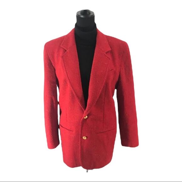 LIZ CLAIBORNE🎄VINTAGE 80s Red Long Blazer multicolor flecks and Shoulder Pads 10 - Picture 14 of 15
